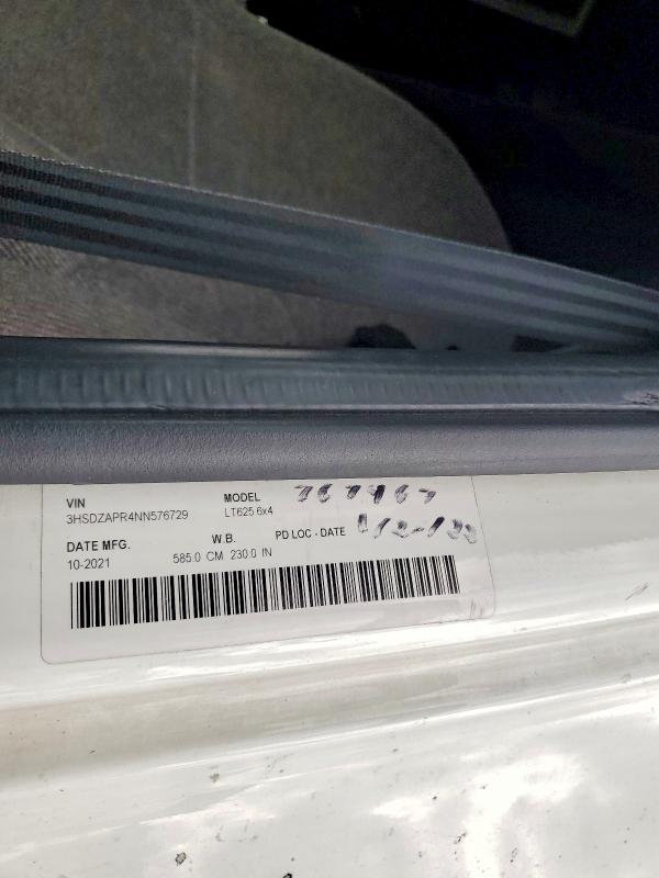 56274726 :رقم المزاد ، 3HSDZAPR4NN576729 vin ، 2022 International Lt625 مزاد بيع