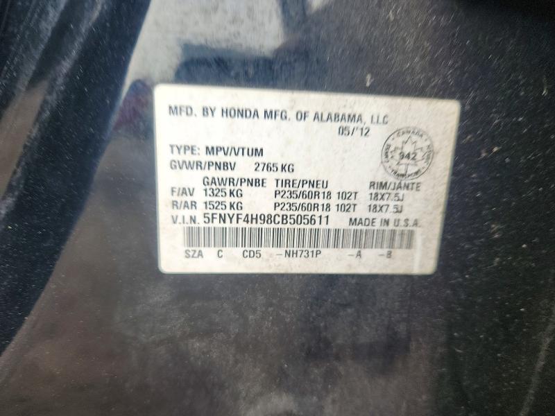 Продаж на аукціоні авто 2012 Honda Pilot, vin: 5FNYF4H98CB505611, номер лоту: 56149676