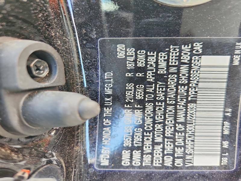 56705566 :رقم المزاد ، SHHFK7H30LU223039 vin ، 2020 Honda Civic مزاد بيع