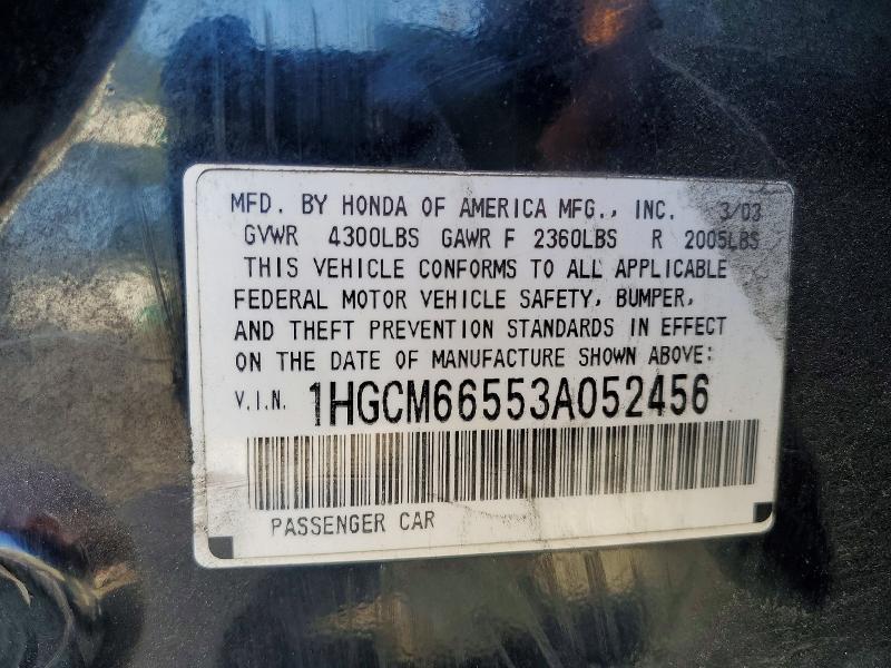 Продажа на аукционе авто 2003 Honda Accord, vin: 1HGCM66553A052456, номер лота: 56287686