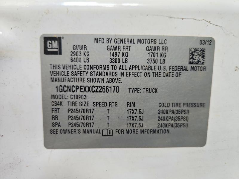 Продаж на аукціоні авто 2012 Chevrolet Silverado, vin: 1GCNCPEXXCZ266170, номер лоту: 57529086
