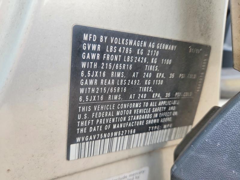 2009 Volkswagen Tiguan მანქანა იყიდება აუქციონზე, vin: WVGAV75N09W527156, აუქციონის ნომერი: 55054316
