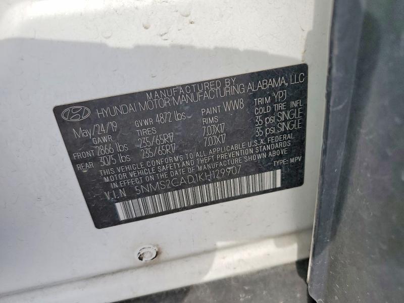Продаж на аукціоні авто 2019 Hyundai Santa Fe, vin: 5NMS2CAD1KH129907, номер лоту: 58926086