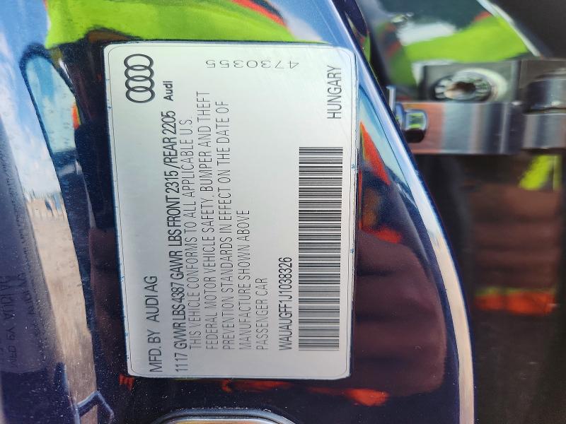 58937306 :رقم المزاد ، WAUAUGFF1J1038326 vin ، 2018 Audi A3 مزاد بيع