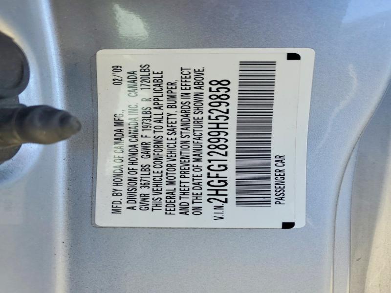57000576 :رقم المزاد ، 2HGFG12899H529858 vin ، 2009 Honda Civic مزاد بيع