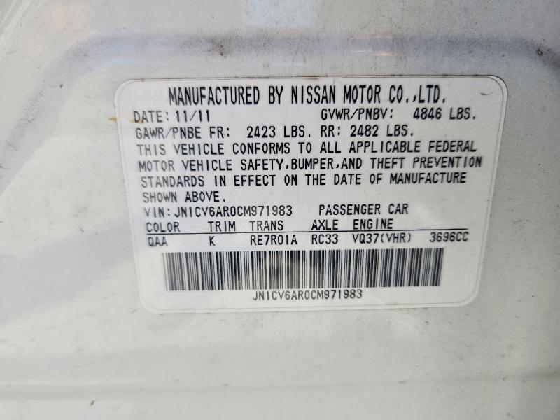 Aukcja sprzedaży 2012 Infiniti G37 Sedan, vin: JN1CV6AR0CM971983, numer aukcji: 55803286