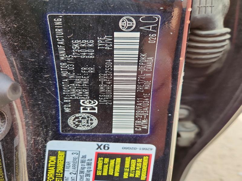 58418016 :رقم المزاد ، 2T1BURHE4FC375504 vin ، 2015 Toyota Corolla مزاد بيع