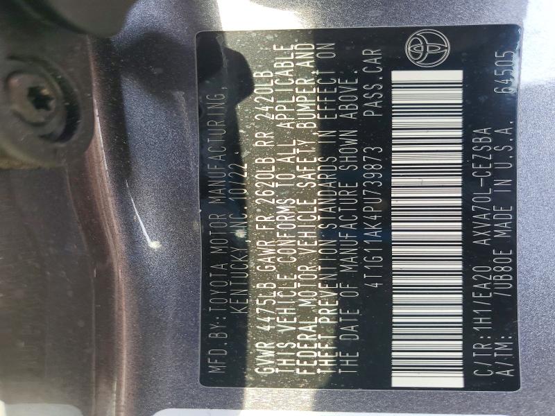 2023 Toyota Camry მანქანა იყიდება აუქციონზე, vin: 4T1G11AK4PU739873, აუქციონის ნომერი: 56581206
