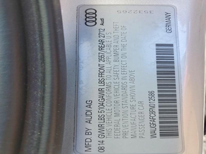 2015 Audi A6 მანქანა იყიდება აუქციონზე, vin: WAUGFAFC8FN012586, აუქციონის ნომერი: 57199206