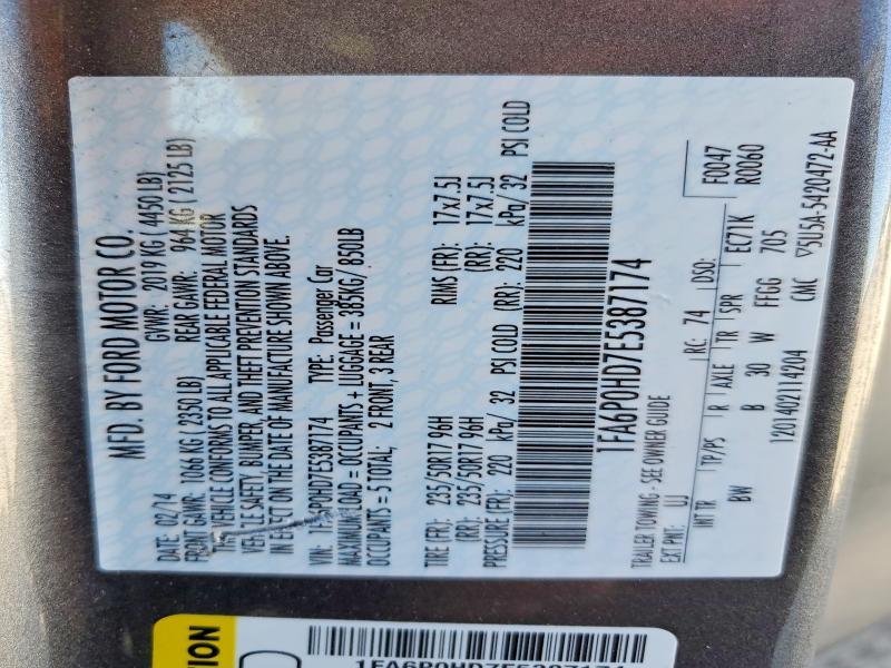 56585336 :رقم المزاد ، 1FA6P0HD7E5387174 vin ، 2014 Ford Fusion مزاد بيع