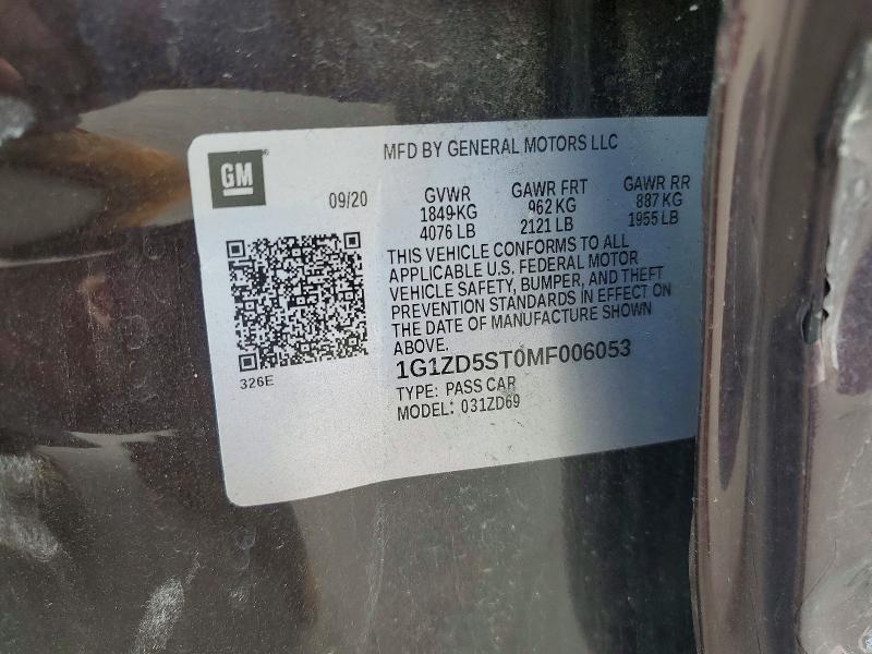 2021 Chevrolet Malibu მანქანა იყიდება აუქციონზე, vin: 1G1ZD5ST0MF006053, აუქციონის ნომერი: 58319216