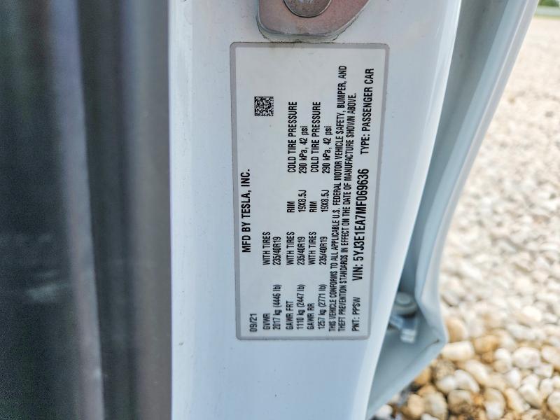 Aukcja sprzedaży 2021 Tesla Model 3, vin: 5YJ3E1EA7MF069636, numer aukcji: 58970696