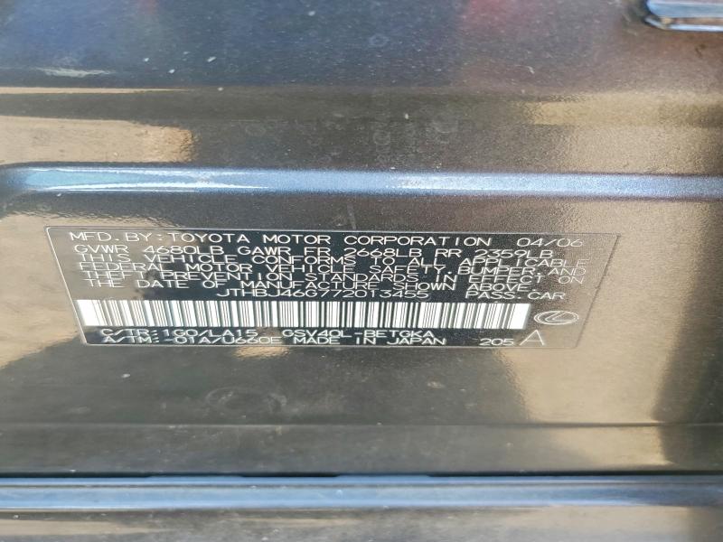 Продаж на аукціоні авто 2007 Lexus Es, vin: JTHBJ46G772013455, номер лоту: 58953126