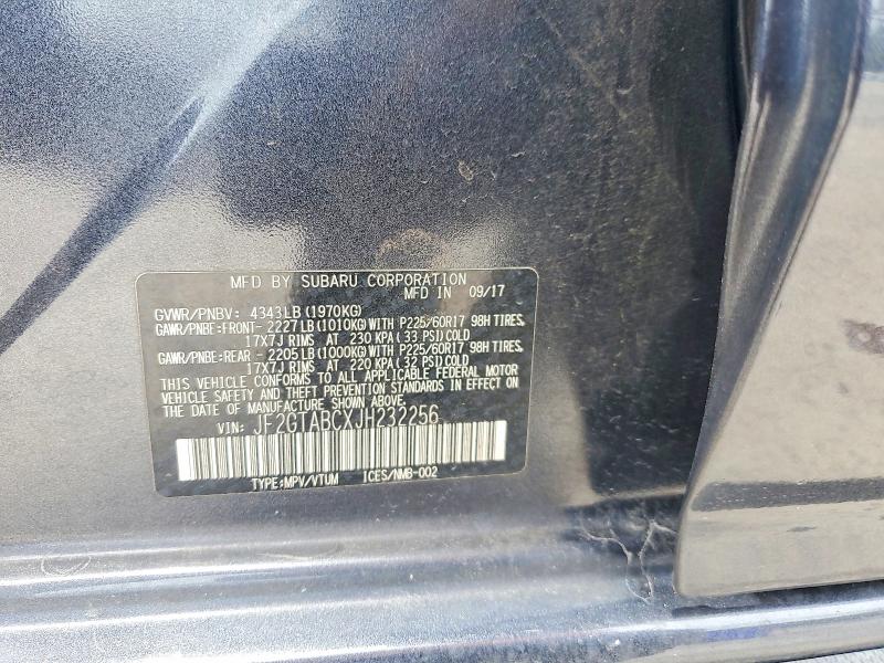 57909206 :رقم المزاد ، JF2GTABCXJH232256 vin ، 2018 Subaru Crosstrek مزاد بيع