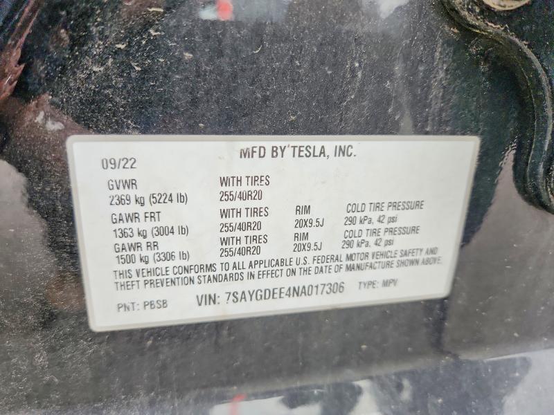 57996466 :رقم المزاد ، 7SAYGDEE4NA017306 vin ، 2022 Tesla Model Y مزاد بيع