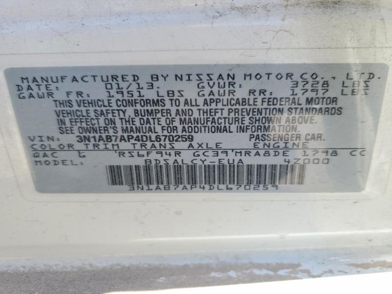 48874566 :رقم المزاد ، 3N1AB7AP4DL670259 vin ، 2013 Nissan Sentra مزاد بيع