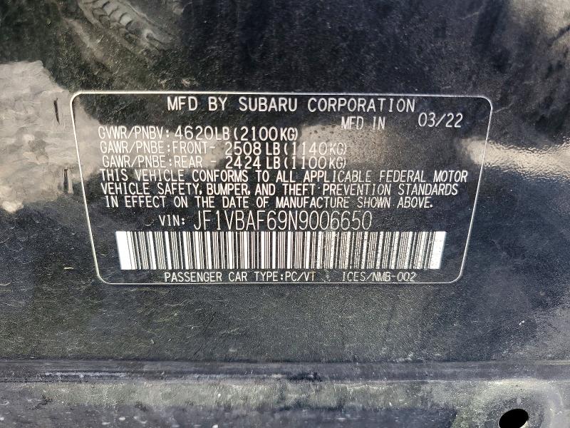 Aukcja sprzedaży 2022 Subaru Wrx, vin: JF1VBAF69N9006650, numer aukcji: 56715706