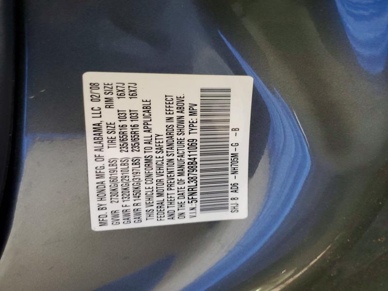 56454856 :رقم المزاد ، 5FNRL38798B411069 vin ، 2008 Honda Odyssey مزاد بيع