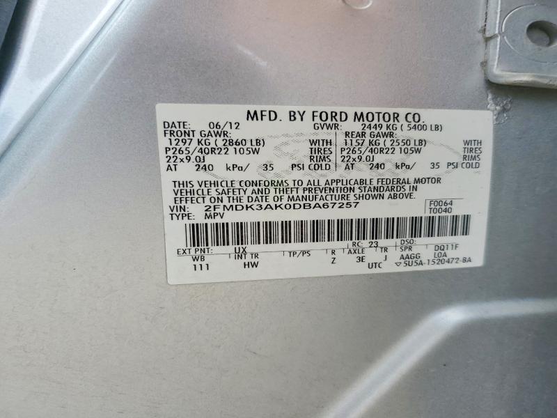 2013 Ford Edge მანქანა იყიდება აუქციონზე, vin: 2FMDK3AK0DBA67257, აუქციონის ნომერი: 56591116