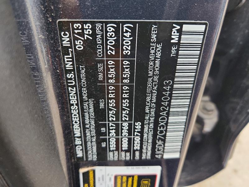 58324436 :رقم المزاد ، 4JGDF7CEXDA240443 vin ، 2013 Mercedes-benz Gl مزاد بيع