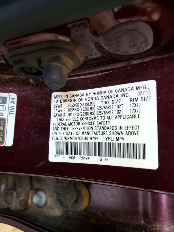 Продаж на аукціоні авто 2015 Honda Cr-v, vin: 2HKRM3H70FH519799, номер лоту: 58998926