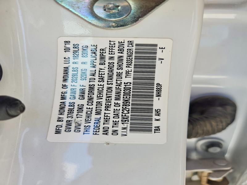 2019 Honda Civic მანქანა იყიდება აუქციონზე, vin: 19XFC2F89KE003015, აუქციონის ნომერი: 55420626