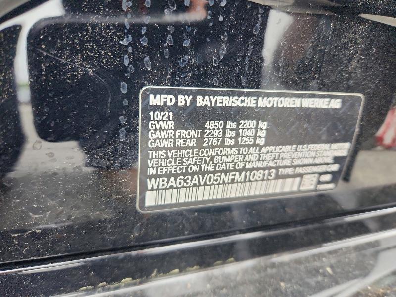 57812466 :رقم المزاد ، WBA63AV05NFM10813 vin ، 2022 Bmw 430i مزاد بيع
