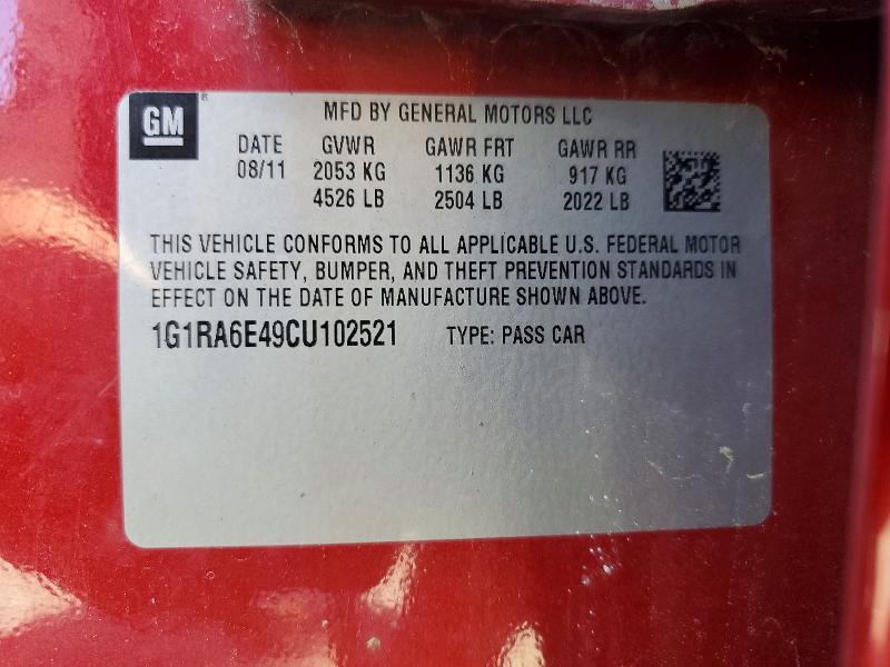 55941116 :رقم المزاد ، 1G1RA6E49CU102521 vin ، 2012 Chevrolet Volt مزاد بيع