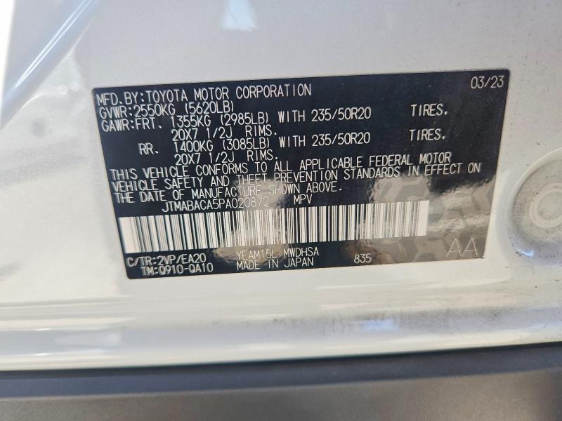 Aukcja sprzedaży 2023 Toyota Bz4x, vin: JTMABACA5PA020872, numer aukcji: 57889636