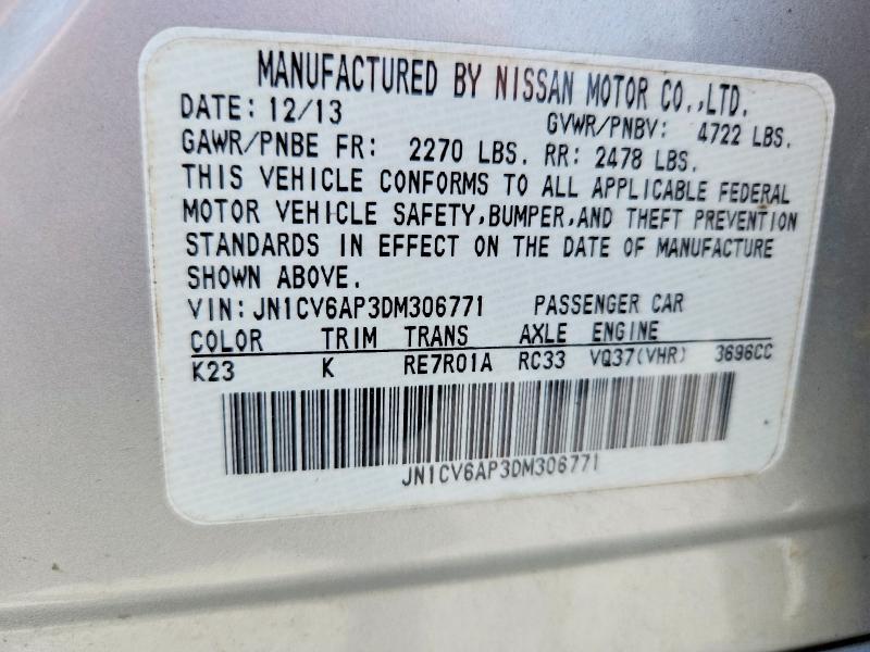 58816086 :رقم المزاد ، JN1CV6AP3DM306771 vin ، 2013 Infiniti G37 مزاد بيع