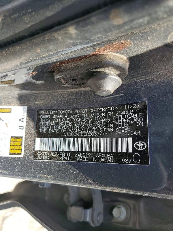 57089746 :رقم المزاد ، JTDBCMFE3R3037775 vin ، 2024 Toyota Corolla Hybrid مزاد بيع