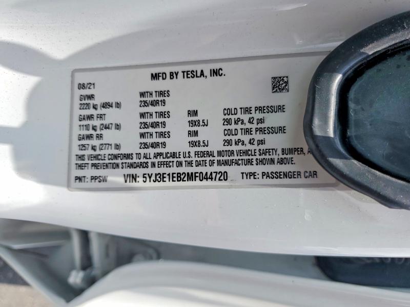 Продаж на аукціоні авто 2021 Tesla Model 3, vin: 5YJ3E1EB2MF044720, номер лоту: 59007946
