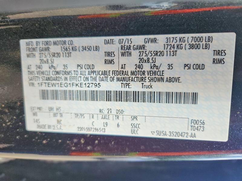 59114446 :رقم المزاد ، 1FTEW1EG1FKE12795 vin ، 2015 Ford F150 مزاد بيع