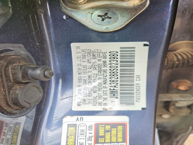 2008 Honda Civic მანქანა იყიდება აუქციონზე, vin: JHMFA36288S023980, აუქციონის ნომერი: 58806256