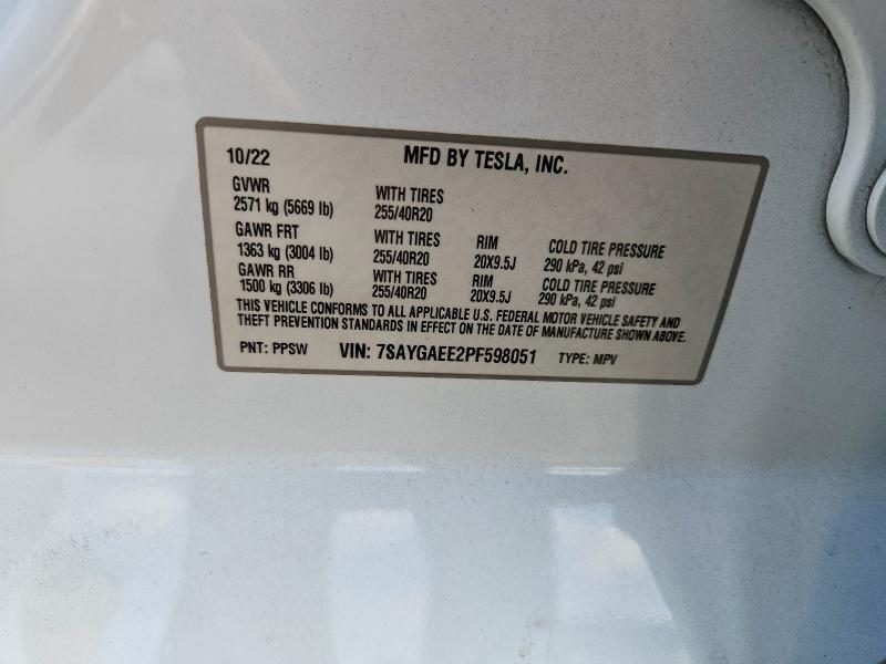 2023 Tesla Model Y მანქანა იყიდება აუქციონზე, vin: 7SAYGAEE2PF598051, აუქციონის ნომერი: 59195306
