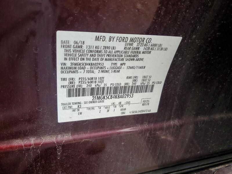 Aukcja sprzedaży 2019 Ford Flex, vin: 2FMGK5C84KBA02953, numer aukcji: 58694716