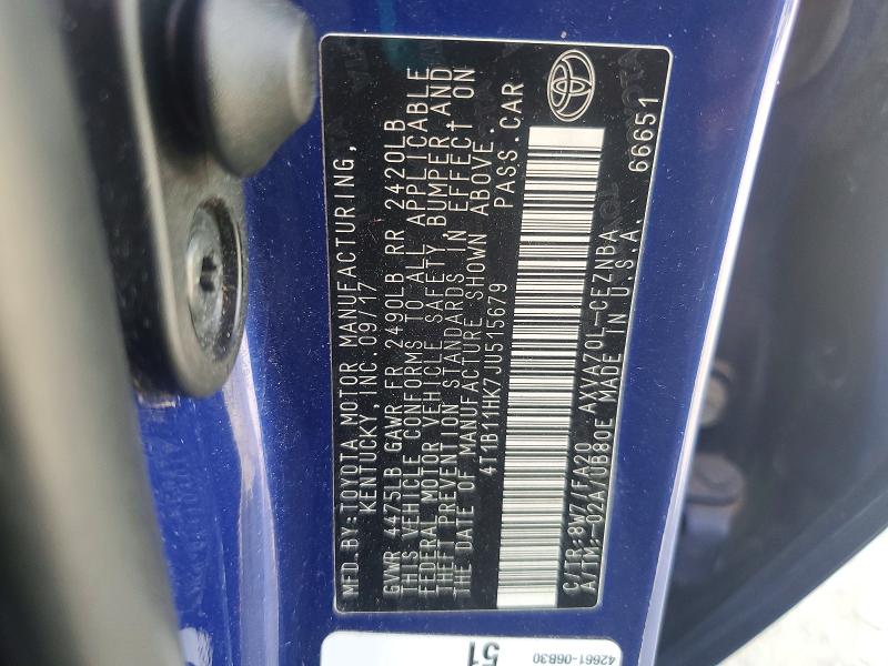 Продаж на аукціоні авто 2018 Toyota Camry, vin: 4T1B11HK7JU515679, номер лоту: 58844136
