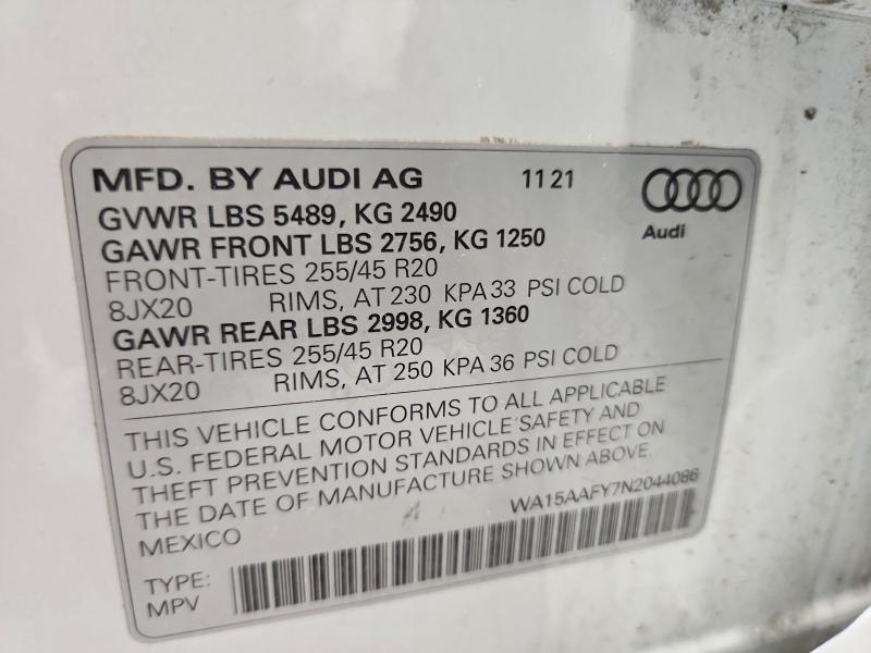 Продажа на аукционе авто 2022 Audi Q5, vin: WA15AAFY7N2044086, номер лота: 58713316