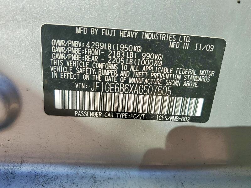 Aukcja sprzedaży 2010 Subaru Impreza, vin: JF1GE6B6XAG507605, numer aukcji: 57835566