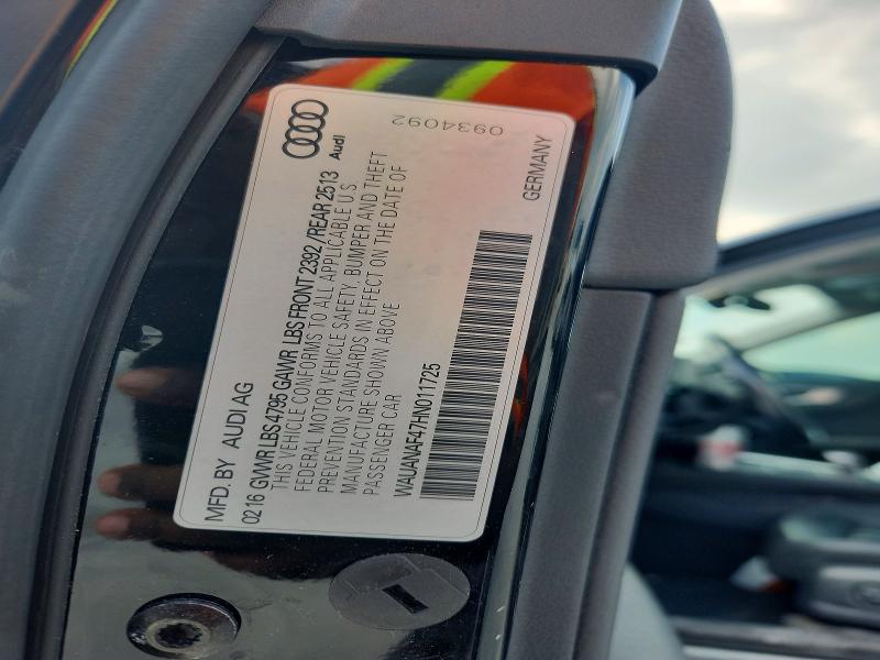 58278216 :رقم المزاد ، WAUANAF47HN011725 vin ، 2017 Audi A4 مزاد بيع