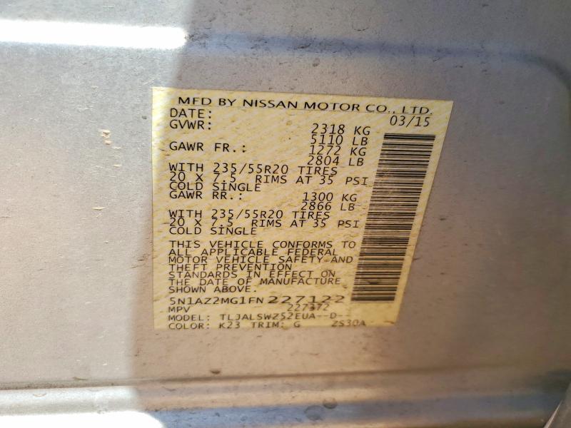 Продаж на аукціоні авто 2015 Nissan Murano, vin: 5N1AZ2MG1FN227122, номер лоту: 57400666
