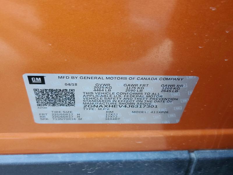 Продаж на аукціоні авто 2018 Chevrolet Equinox, vin: 2GNAXHEV4J6317301, номер лоту: 56666736