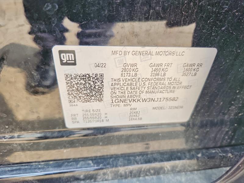 2022 Chevrolet Traverse მანქანა იყიდება აუქციონზე, vin: 1GNEVKKW3NJ175582, აუქციონის ნომერი: 56170266