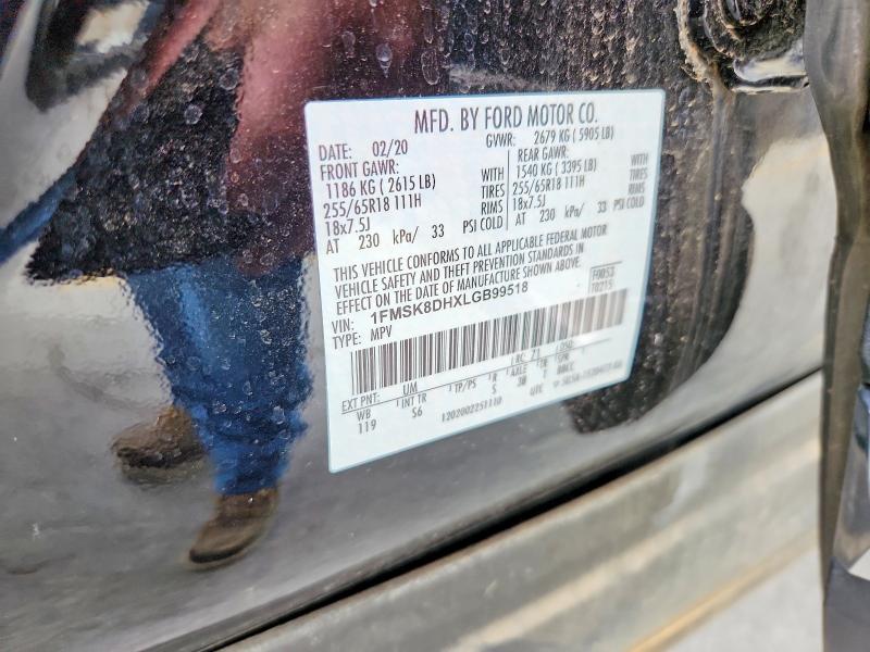 57858896 :رقم المزاد ، 1FMSK8DHXLGB99518 vin ، 2020 Ford Explorer مزاد بيع