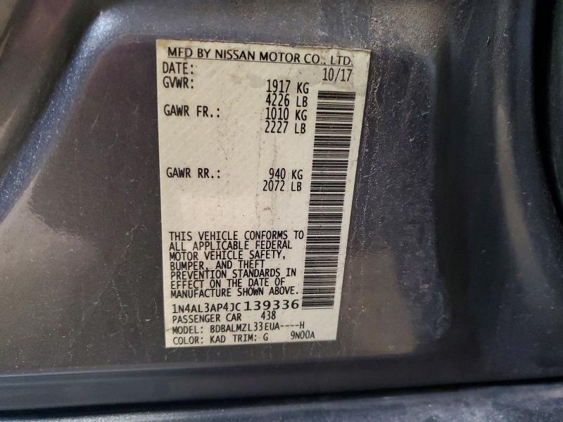 58234266 :رقم المزاد ، 1N4AL3AP4JC139336 vin ، 2018 Nissan Altima مزاد بيع