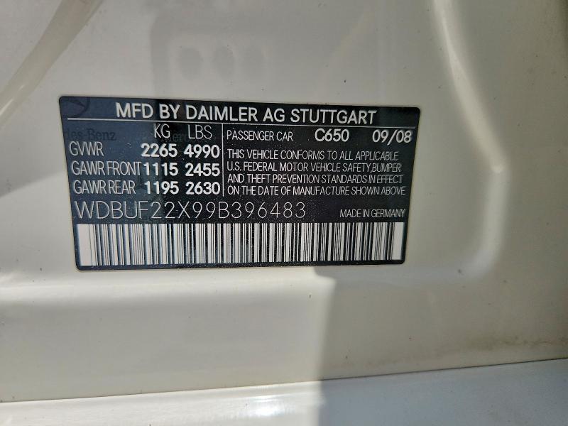 58148096 :رقم المزاد ، WDBUF22X99B396483 vin ، 2009 Mercedes-benz E مزاد بيع