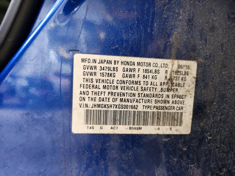 Aukcja sprzedaży 2016 Honda Fit, vin: JHMGK5H7XGS001662, numer aukcji: 55799126