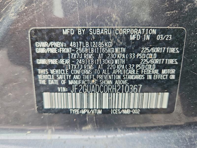Продаж на аукціоні авто 2024 Subaru Crosstrek, vin: JF2GUADC0RH210367, номер лоту: 58387166