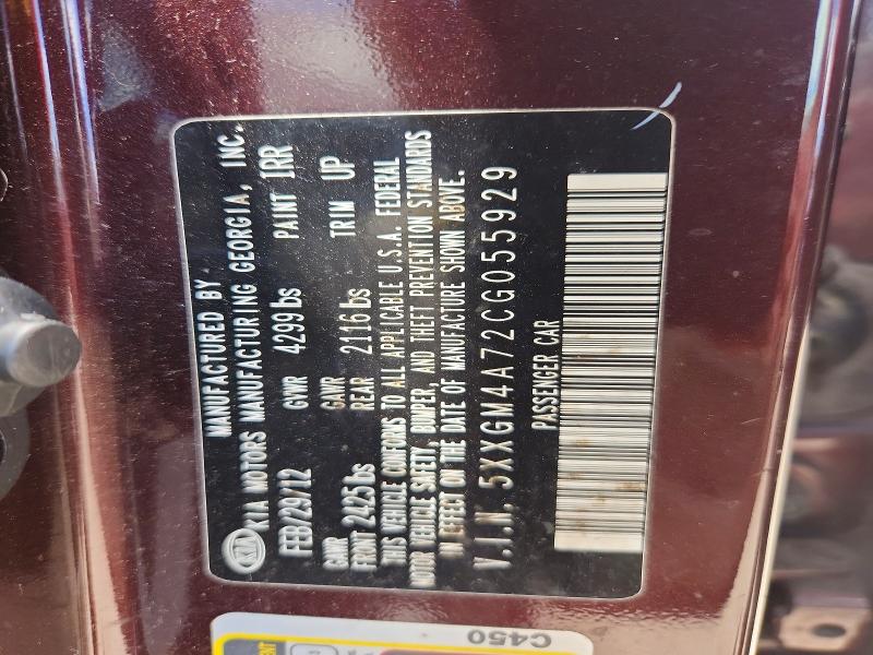 55893546 :رقم المزاد ، 5XXGM4A72CG055929 vin ، 2012 Kia Optima مزاد بيع