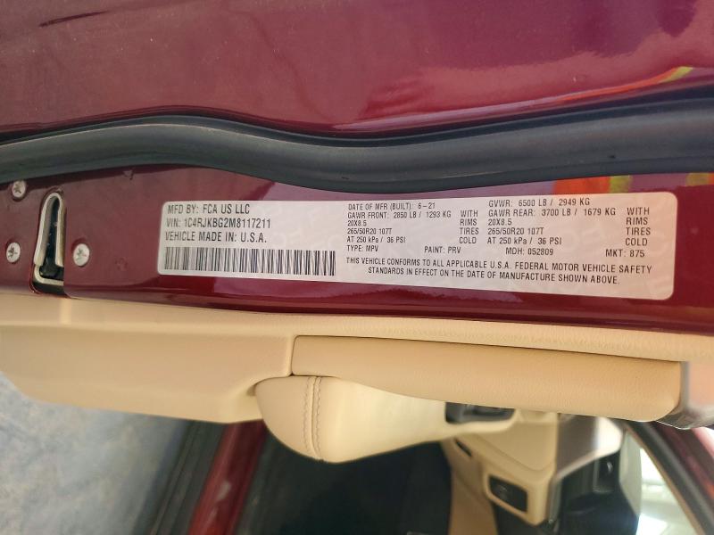 2021 Jeep Grand Cherokee მანქანა იყიდება აუქციონზე, vin: 1C4RJKBG2M8117211, აუქციონის ნომერი: 58449656
